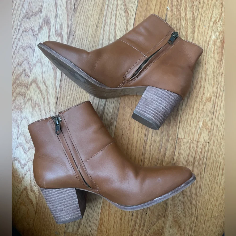 Madewell Brown Leather Ankle Boot with Block Heel